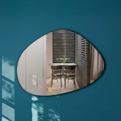 Espelho Orgânico Borda Em Couro Decorativo Moldura c/ Costura 60x80cm para Sala Hall Arquitetura