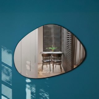 Espelho Orgânico Borda Em Couro Decorativo Moldura c/ Costura 60x80cm para Sala Hall Arquitetura