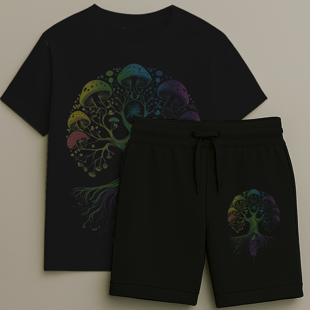 Camiseta e Bermuda Infantil Masculina Estampa Cogumelo Colorido Premium Qualidade Do Tamanho 2 ao 16