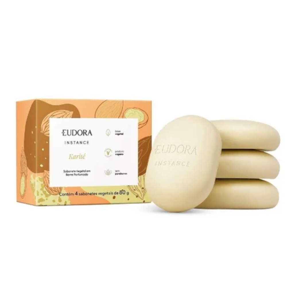 Sabonete em Barra Vegetal Eudora Instance Karité 4 Unidades, 80g Cada @ em Oferta na Shopee
