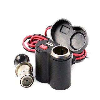 Carregador de Celular para Moto AL-28CH com Porta USB, Interruptor e Saída Auxiliar 12-24V