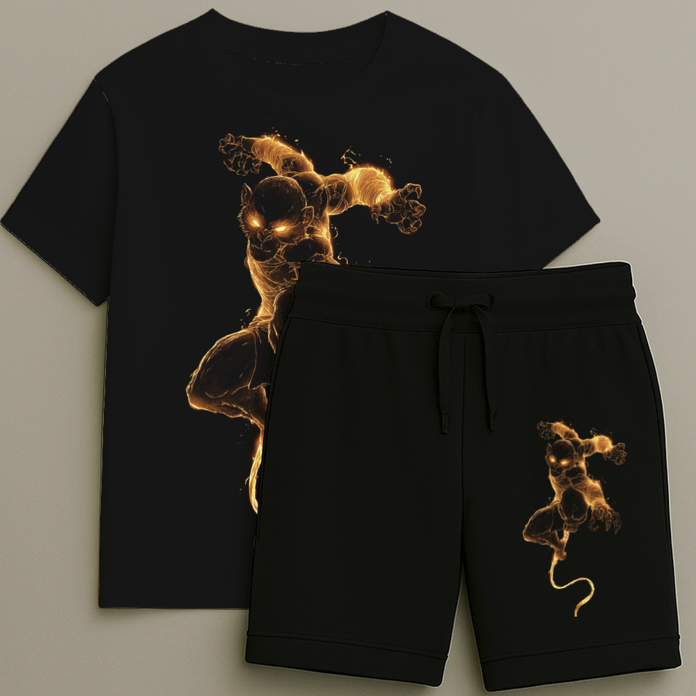 Camiseta e Bermuda Infantil Masculina Estampa Rei Macaco Premium Alta Qualidade Tamanho 2 ao 16