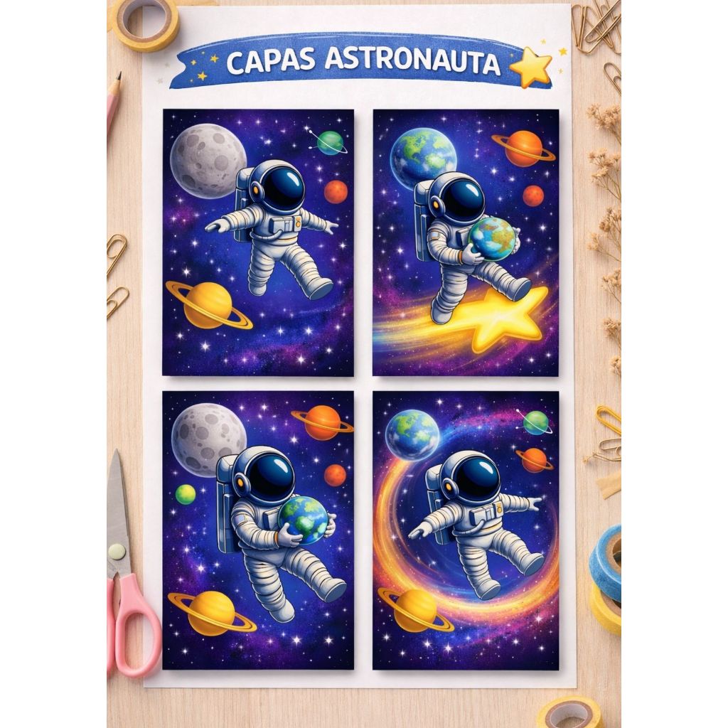 Capa de Caderno Astronauta- Capa frente, Verso e  Lombada- Não Acompanha o Caderno