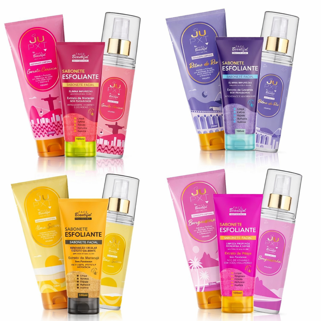 Kit Skincare e Autocuidado - Hidratante + Body Splash + Esfoliante Facial Ju PXT Face Beautiful em Oferta na Shopee