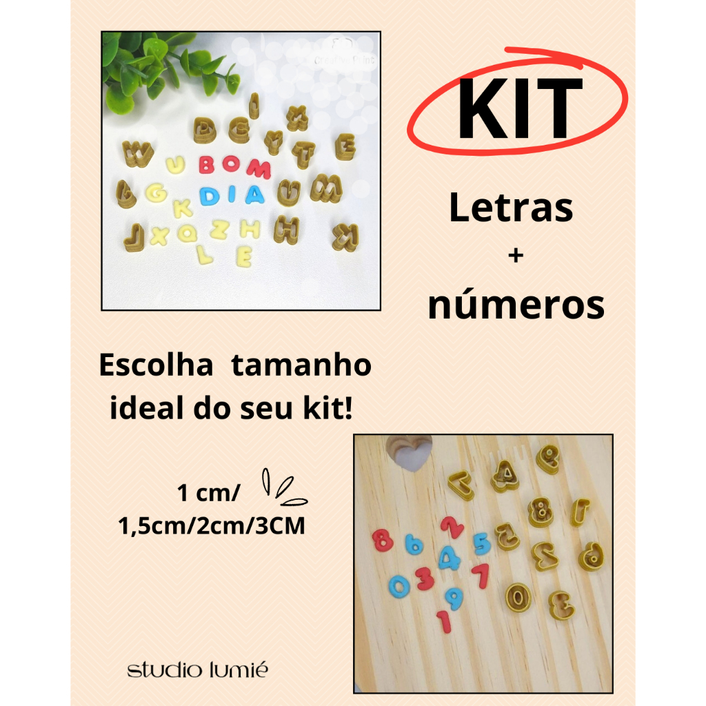 Kit Cortador De Letras alfabeto e Números pasta americana biscuit biscoito ceramica