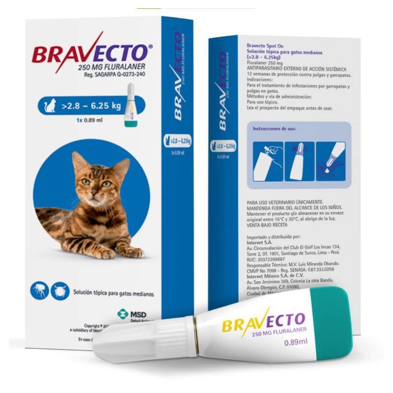 Antipulgas MSD Bravecto Transdermal Gatos 2,8 a 6,25 kg 250mg