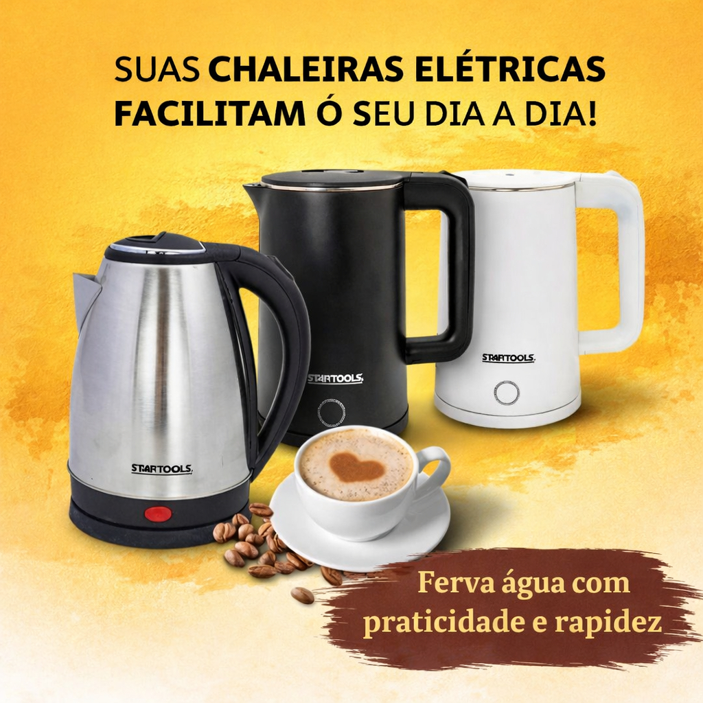 Chaleira Elétrica de Aço Inox, 1.8L 110V/220V, Ferve Água Rápido com Tampa e Desligamento Automático