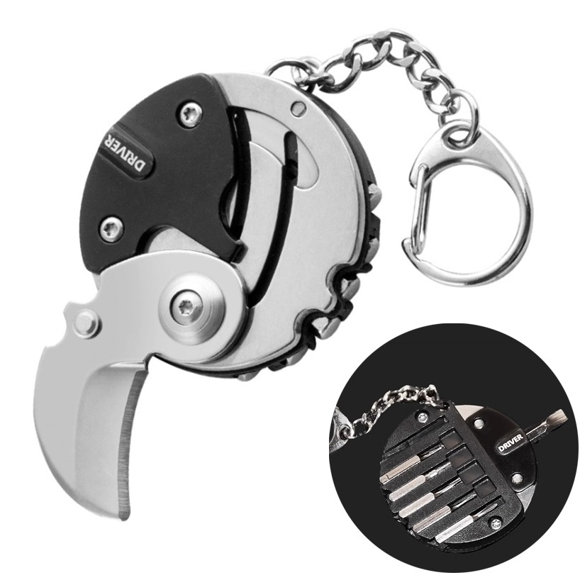 Mini Canivete com Chave de Fenda Portátil Para Bolso Chaveiro Aço Multifuncional Removível Camping em Oferta na Shopee