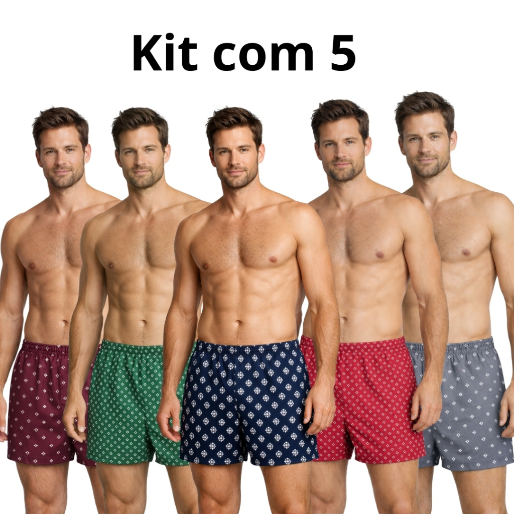 Kit 5 Cueca Samba Canção Masculino Traje De Dormir Malha Fria Pijama Short Roupas Estampada Adulto