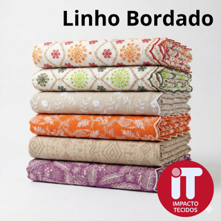 Tecido Linho Bordado 1 metro x 1,40 Varias estampas em Oferta na Shopee