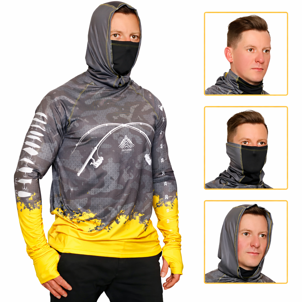 Camiseta Pesca Molinete Com Touca Ninja Luva E Bandana Uv50+ 6 Em 1