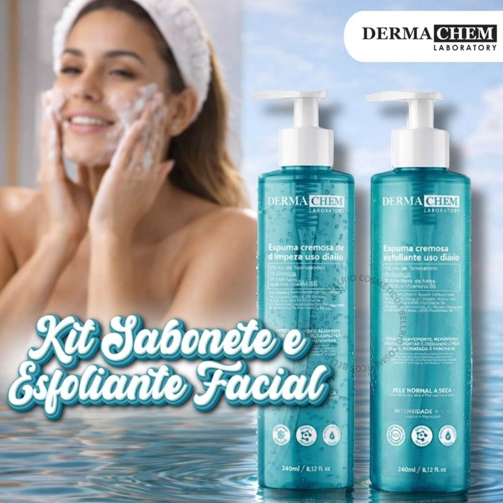Kit Skin Care Sabonete e Esfoliante Espuma de Limpeza Facial Dermachem 240ml em Oferta na Shopee