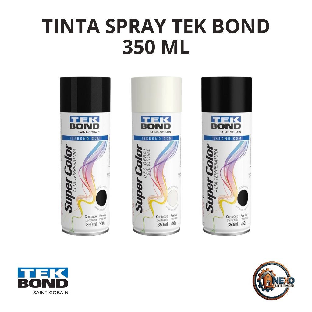 TINTAS SPRAY TEKBOND USO GERAL PRETO FOSCO E BRILHANTE BRANCO BRILHANTE 350ML em Oferta na Shopee