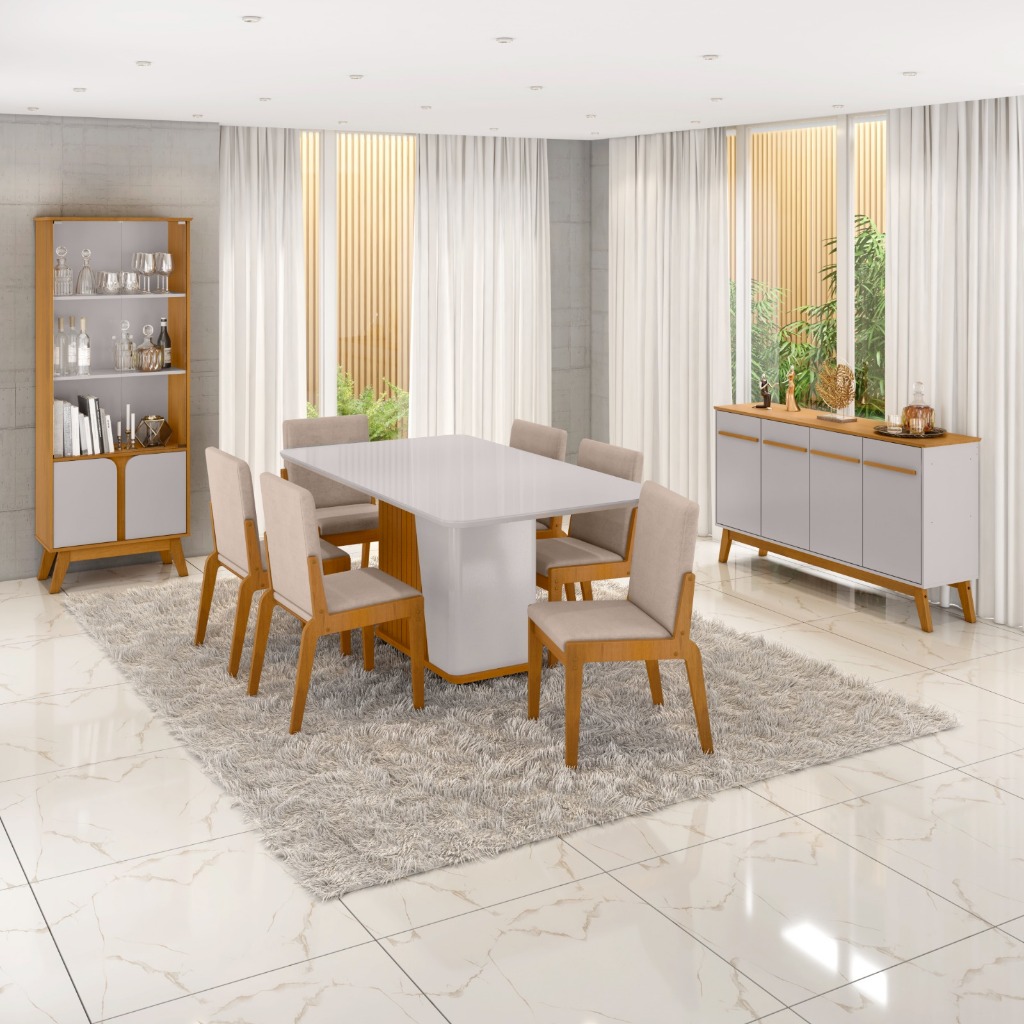 Jogo de Sala de Jantar Completo Harmonia com Cristaleira e Buffet HARMONIA 6 Cadeiras - SHARKMOVEIS