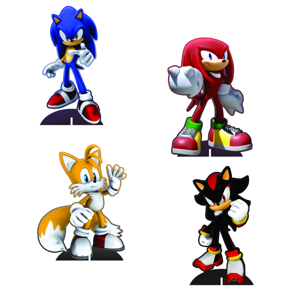 Kit de Display 4 de 20cm Totens para Decoração de Festa Sonic e Sua Turma em MDF Cortado a Laser