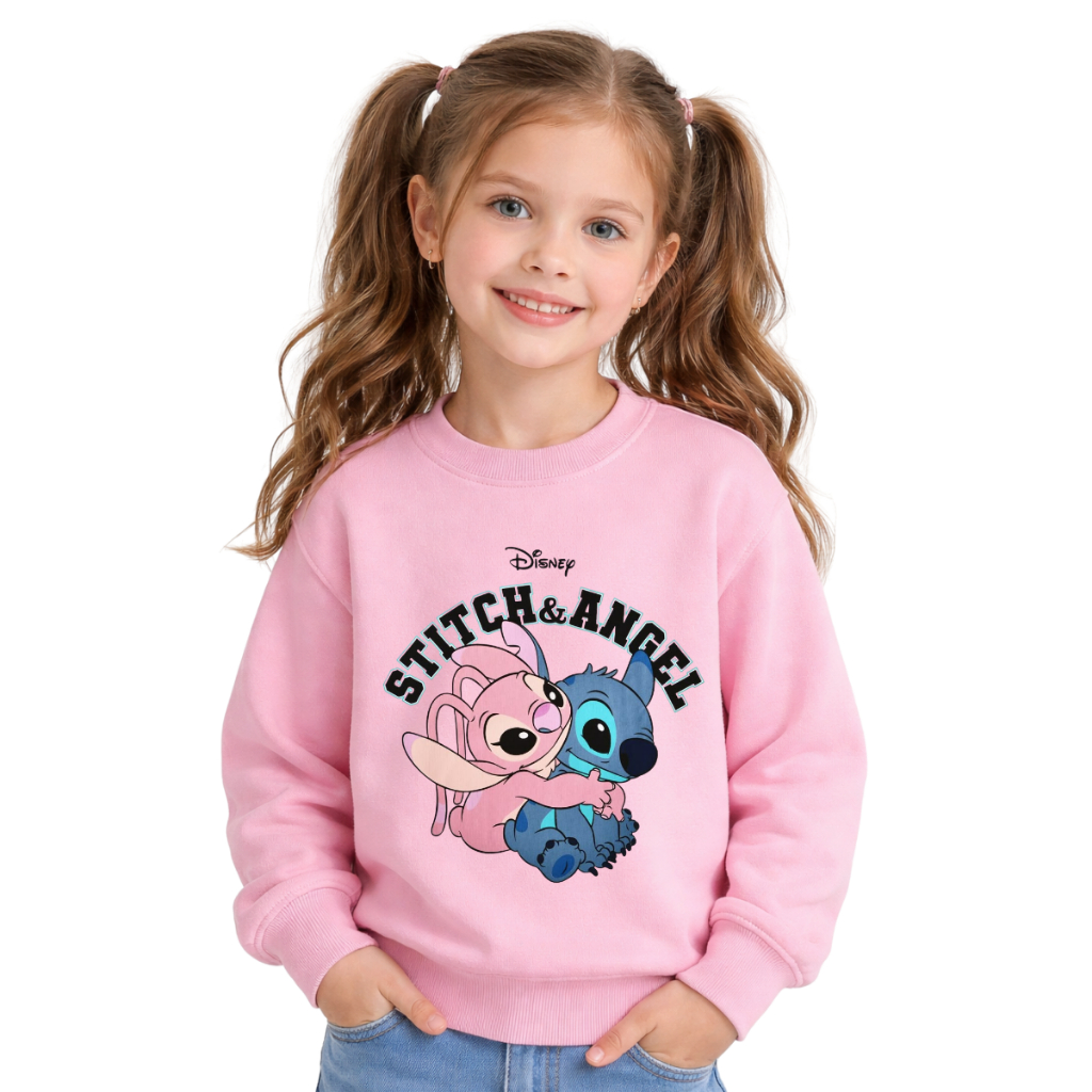 Moletom Infantil Lilo & Stitch Rosa Bebê | Stitch e Angel (Blusa de Frio Menina varias cores e tam)
