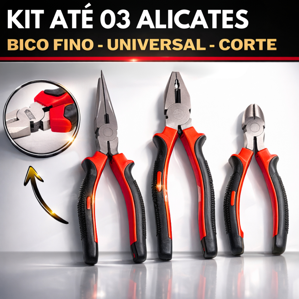 Kit Até 03 Alicate Universal 6" Polegadas Multiuso Emborrachado Profissional Bico ferramentas Fino Corte em Oferta na Shopee