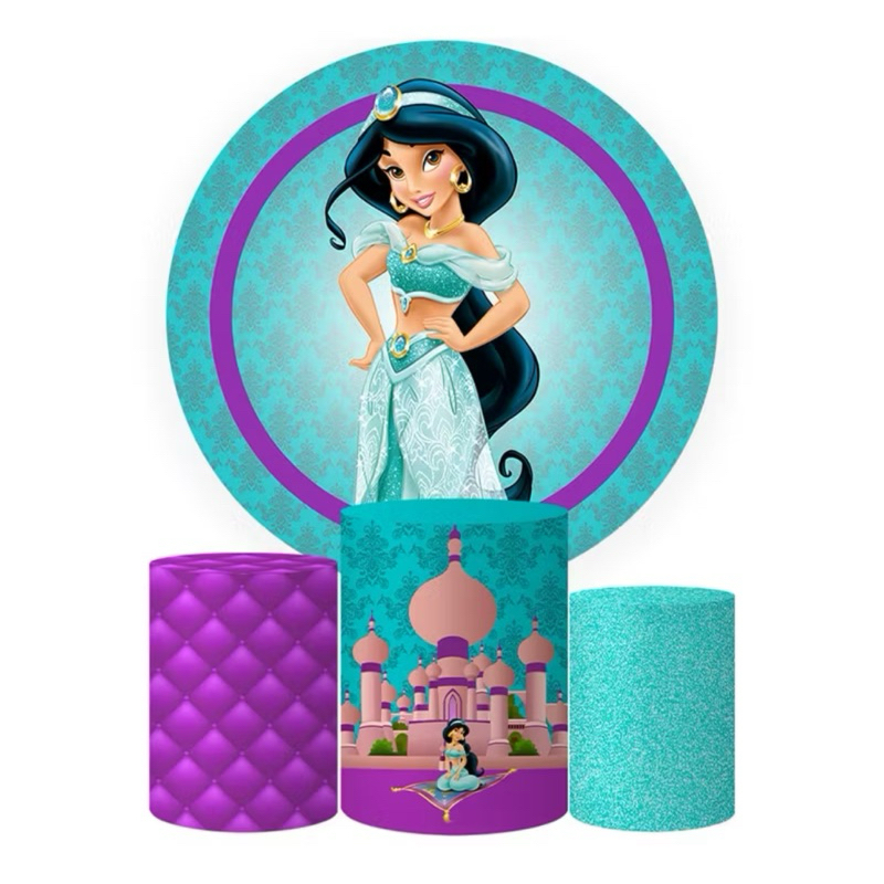 Trio Capas Cilindro + Painel Princesa Jasmine | Envio Rápido em Oferta na Shopee
