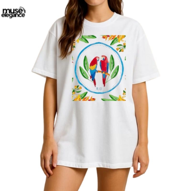 Camiseta Feminina Estampa Tropical Algodão Premium Confortável