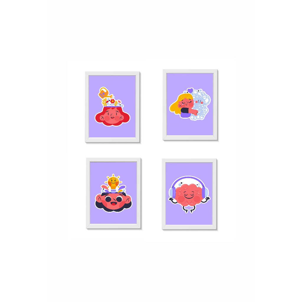Kit 4 Quadros Decorativos Psicologia Infantil Psicanálise Ludoterapia Consultório Molduras 20x30cm Madeira Vidro Brancas