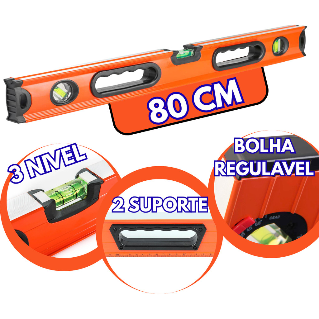 Nível Bolha Alumínio Prumo E Nível Com Imã 80cm 60cm 40cm E 19 Polegadas 3 Bolhas