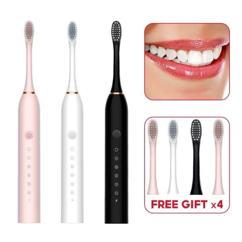 Escova De Dentes Elétrica Recarregável Sonic IPX7 Com 4 Cabeças em Oferta na Shopee