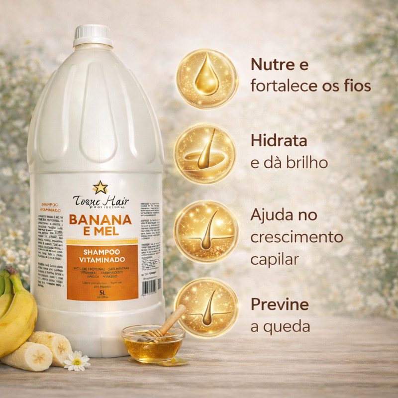 Shampoo Profissional Banana e Mel 5L Nutre e Hidrata Cabelos Ressecados e Porosos — imagem 2 de 2