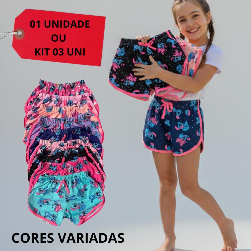 Kit 3 short verão infantil estampas coloridas Confortável  shorts cores sortidas