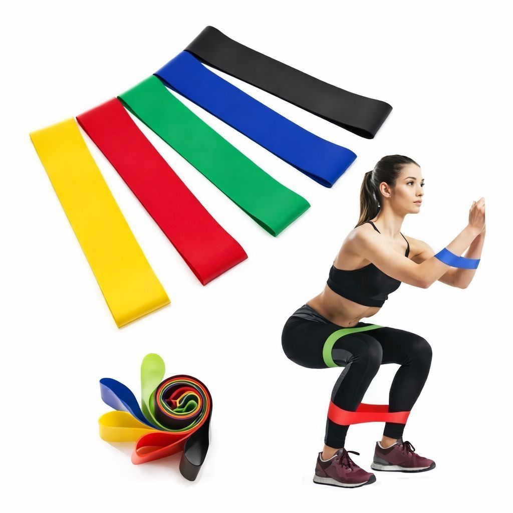 Imagem Kit 5 Banda Faixa Elástica de Resistência Band para Treino Yoga Pilates Treino Academia Musculação