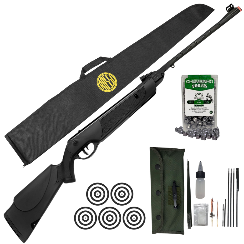 CARABINA DE PRESSÃO ROSSI DIONE SPORT MOLA 5,5MM + 100 CHUMBINHOS + 01 CAPA + 01 KIT DE LIMPEZA DE 10 PEÇAS + 05 ALVOS em Oferta na Shopee