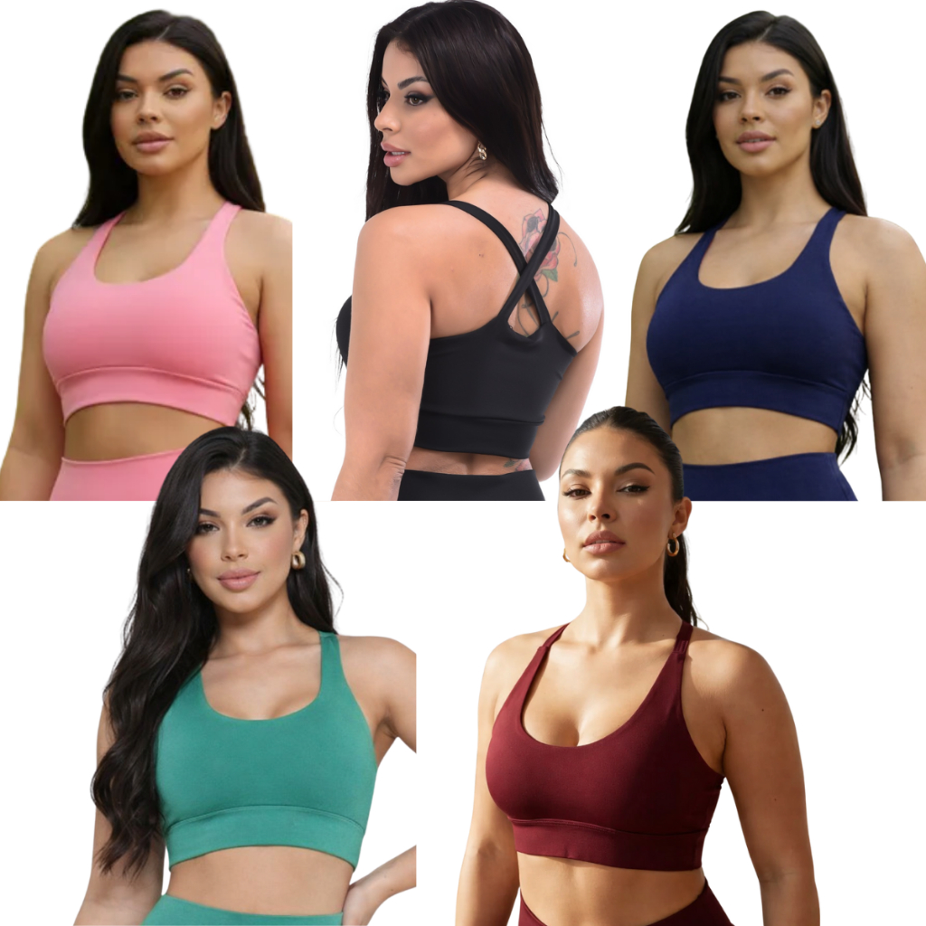 Kit 5 Tops Para Treino Academia Moda Evangelica Corrida Caminhada Alta Sustentação Fitness Sem Bojo