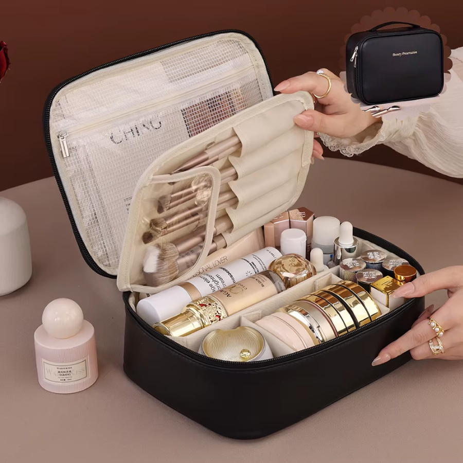 Detalhes do Bolsa Necessaire Feminina com Zíper Ideal para Viagens Espaçosa Elegante e Impermeável