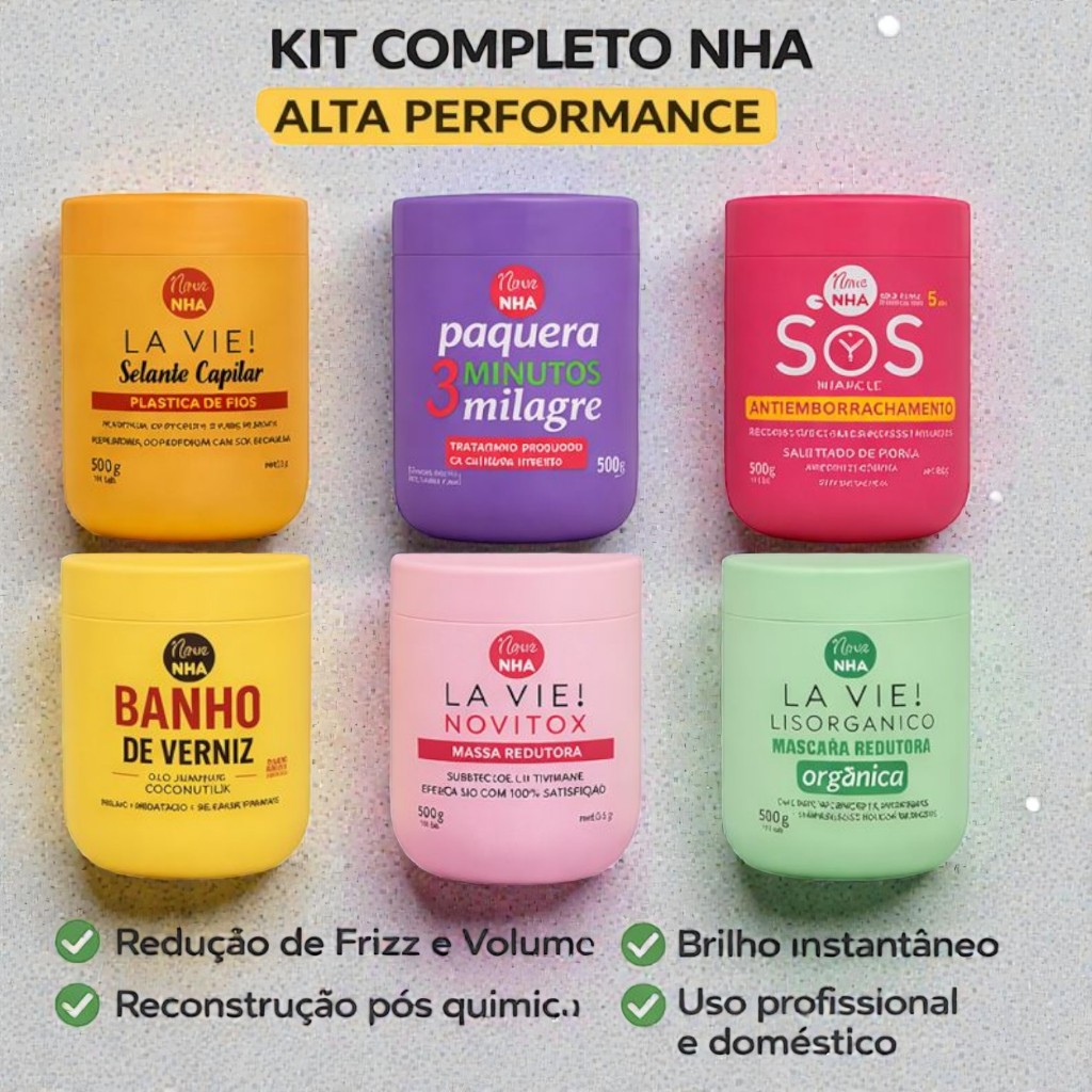 KIt completo 6 unidades 500g cada – Força, Brilho, Redução, Reconstrução, Hidratação, Anti Frizz, Força, Maciez