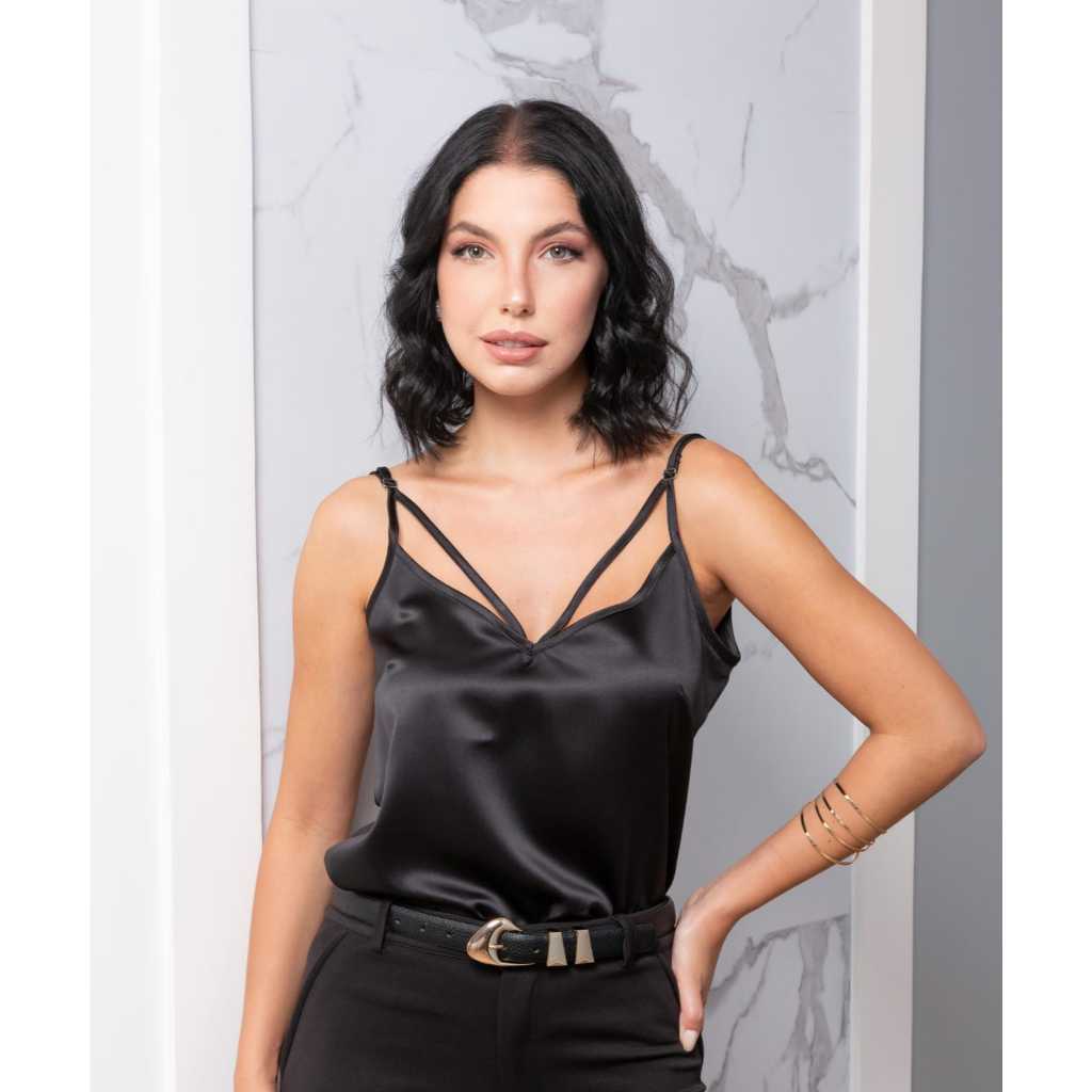 Blusa Cetim Alcinha Feminina Preta Branca Verão Elegante