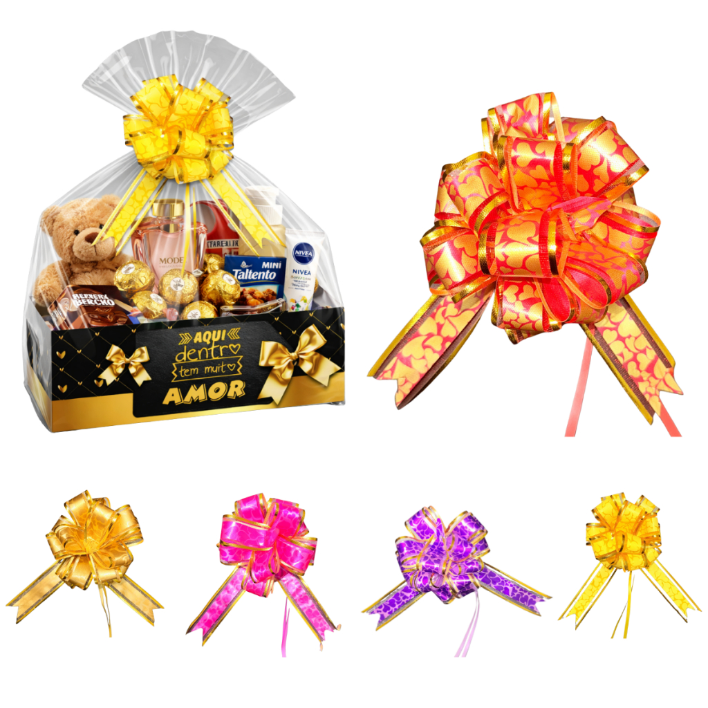 Kit 10/20 ou 50 Laços Mágicos GG Coração Para Presentes Fácil De Montar Coloridos 3,2x120cm em Oferta na Shopee