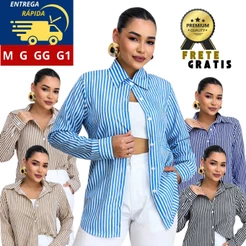 Camisa feminina Listrada Plus Size Manga Longa Social Casual Elegante para Trabalho