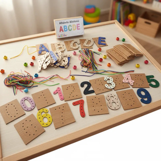 Jogo Alinhavo Alfabeto e Números em MDF | Educação Infantil Coordenação Motora Diversão em Oferta na Shopee