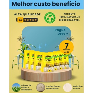 KIT COM 7 PACOTES AREIA HIGIÊNICA NATURAL BIODEGRADÁVEL MILHO E MANDIOCA PARA GATOS TIGER CATS 4KG em Oferta na Shopee