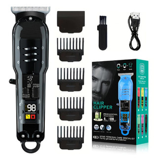 Máquina De Cortar Cabelo Profissional Smart Lcd Barbeador Elétrico Transparente Sem Fio Para Homens