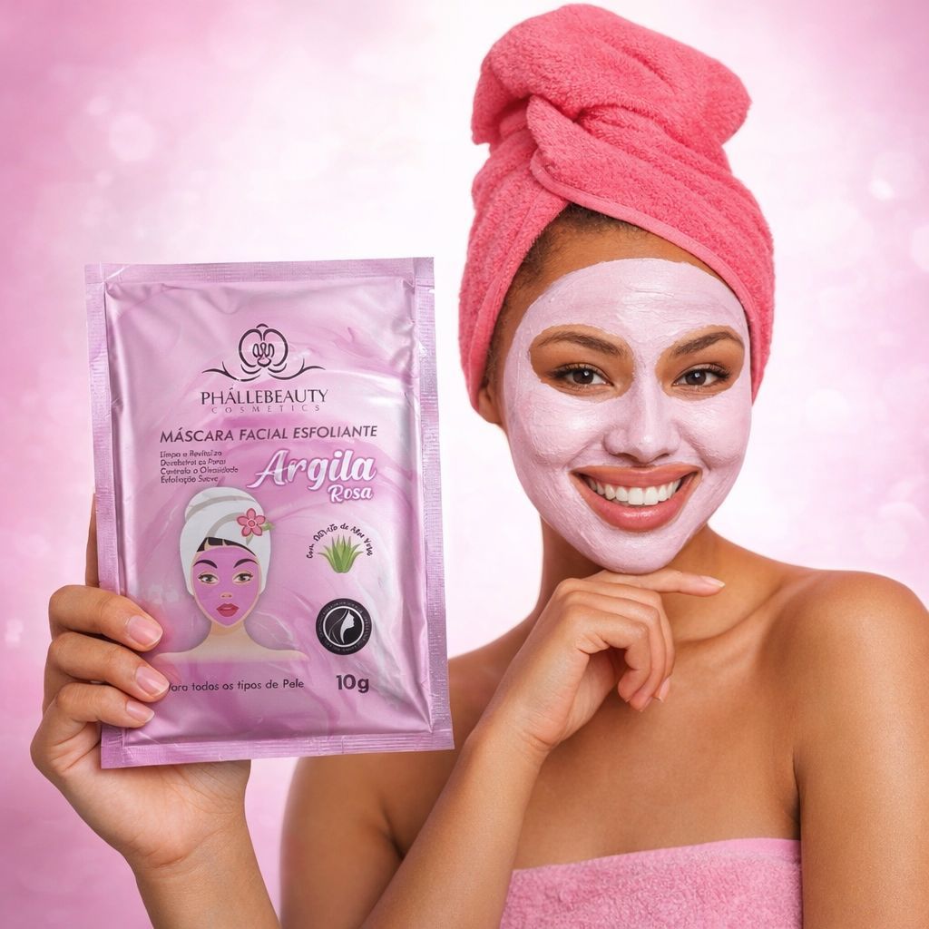 Kit de Máscara Facial Esfoliante Argila Rosa Sachê 10g - Phallebeauty em Oferta na Shopee