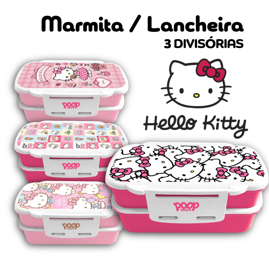 Marmita Hello Kitty - 3 divisórias - Lancheira - incluso talheres - PoopStore em Oferta na Shopee