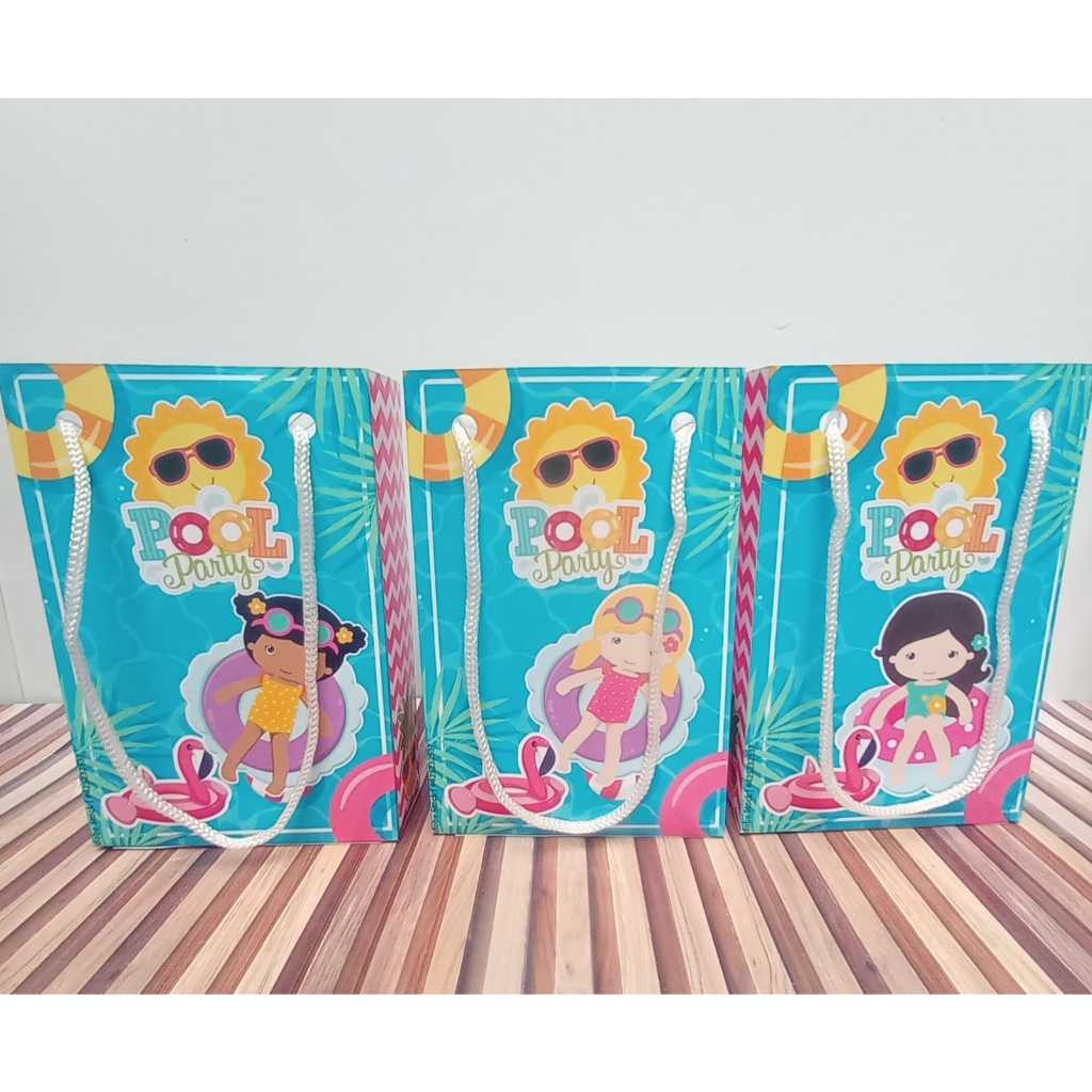 Sacolinha personalizada Pool Party Menina piscina PEGUE E MONTE Lembrancinha de aniversário Sacolinha surpresa