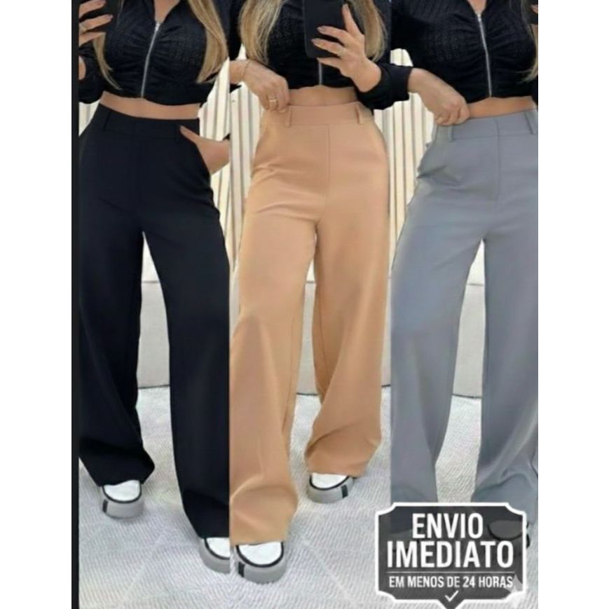 Calça Pantalona Alfaiataria Premium Com Bolso ziper lateral PROMOÇÃO em Oferta na Shopee