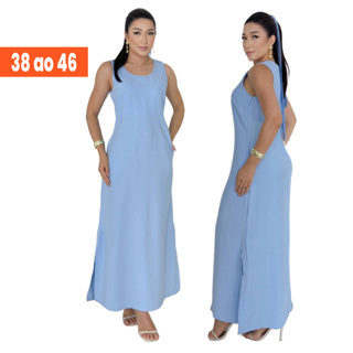 Vestido Longo Feminino Alfaiataria Elegante Confortável Faixa Versátil Bolsos Funcionais Verão em Oferta na Shopee