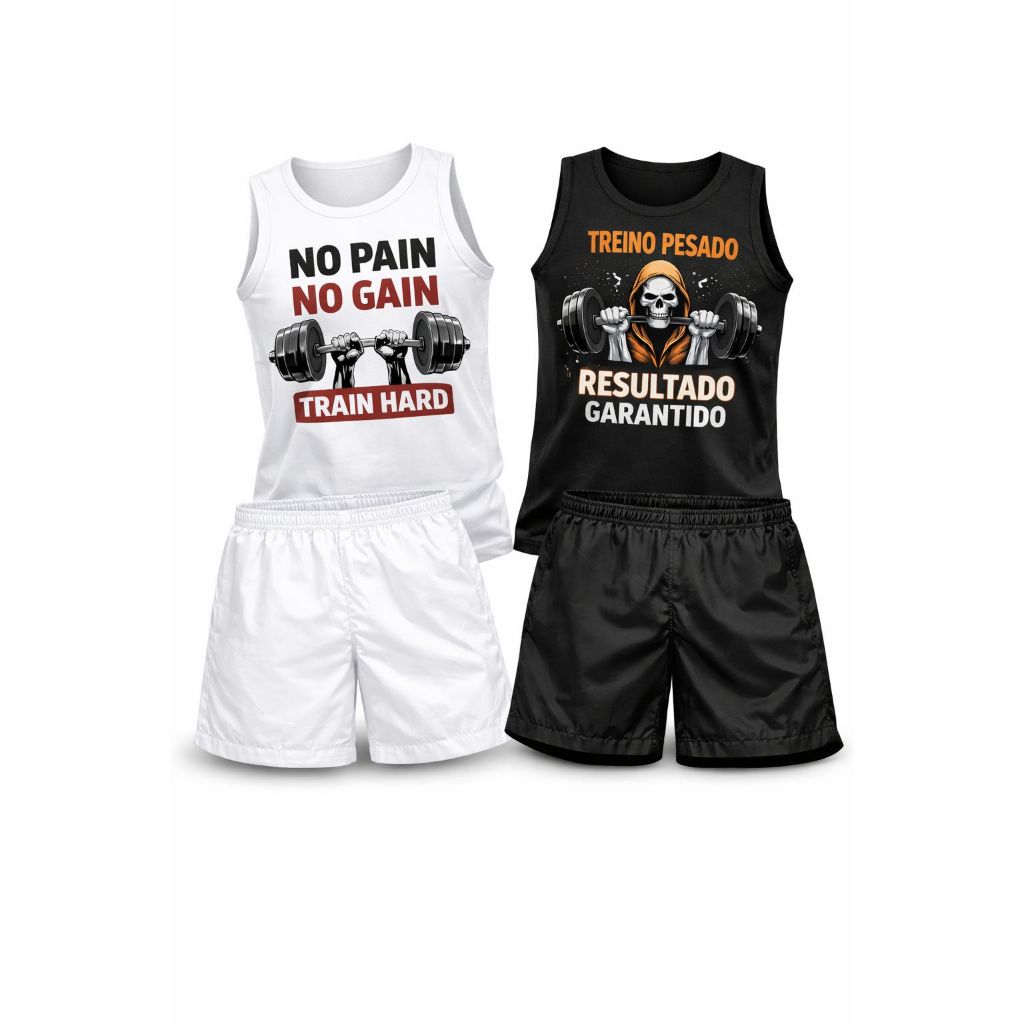 KIT MASCULINO TREINO REGATA MAIS SHORT TECTEL, BLUSA CAVADA, TREINO, ESPORTE.