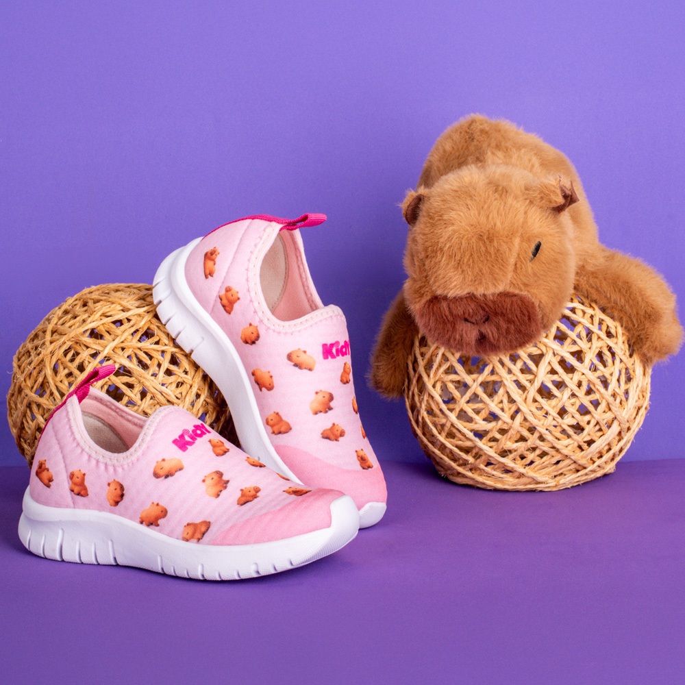 Tênis Infantil Menina Kidy Original Ultra Flex Capivara Rosa Calce Fácil Leve Macio Conforto em Oferta na Shopee