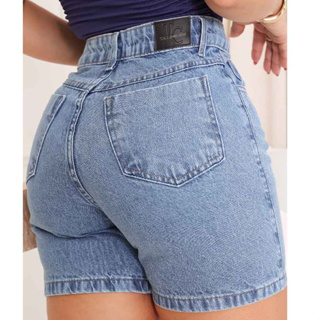 Short Feminino Cintura Alta Jeans Mom Meia Coxa Com Bolso em Oferta na Shopee