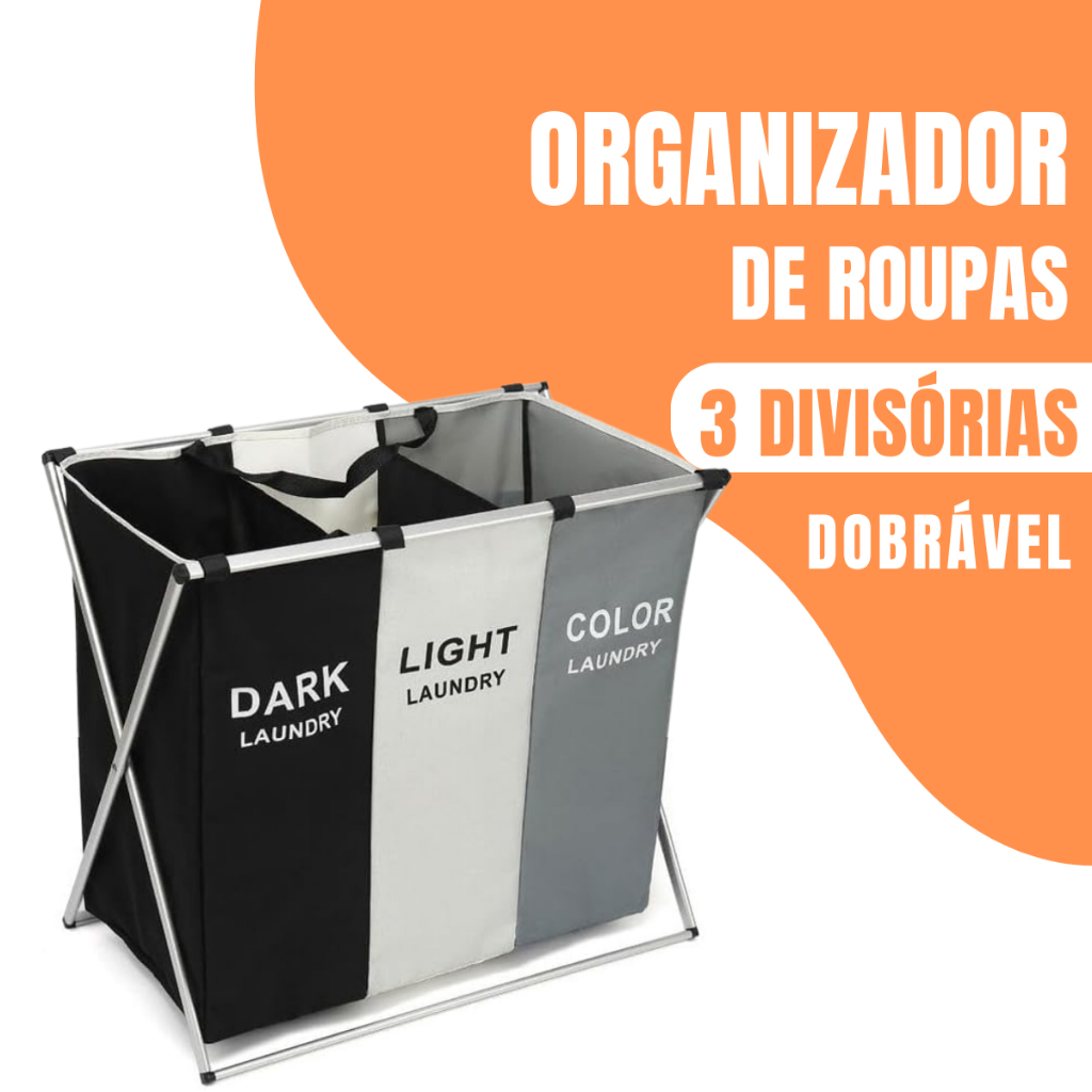 Cesto Organizador De Roupas Sujas Grande Com 3 Divisórias Dobrável