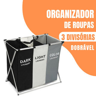 Cesto Organizador De Roupas Sujas Grande Com 3 Divisórias Dobrável