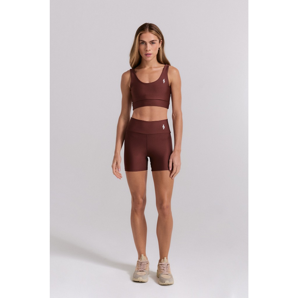 Conjunto Feminino Fitness Short Bolso Cós + Top Decote U Arm em Oferta na Shopee